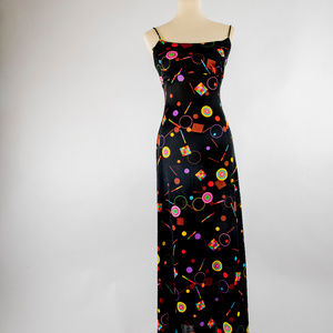 Vintage Black Dress with Graphic Celestial Designs